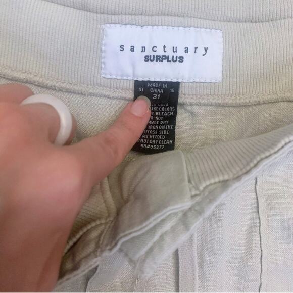 Sanctuary Tan Khaki Beige Drawstring Linen Shorts Size 31 XL Utility - Picture 4 of 10